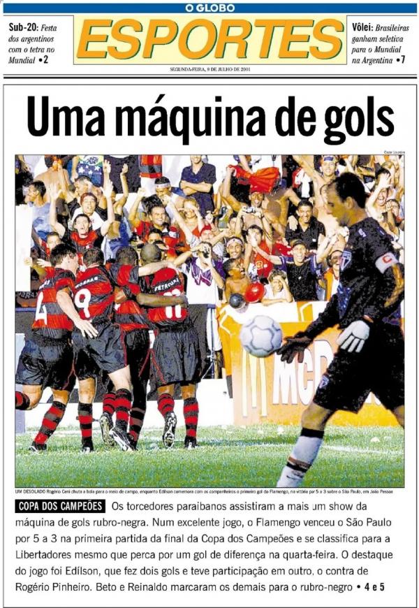 Jornal O Globo repercute final da Copa dos Campeões de 2001.(Imagem:Reprodução / O Globo)