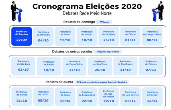 Cronogramas de debates que sera?o realizados pela Rede Meio Norte.(Imagem:Divulgaça?o)