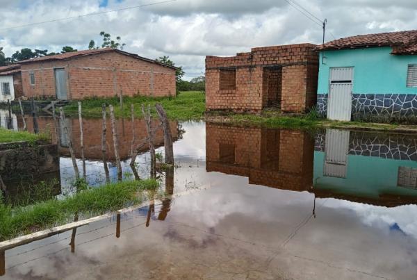 Ruas e casas alagadas em Barras.(Imagem:Defesa Civil de Barras)