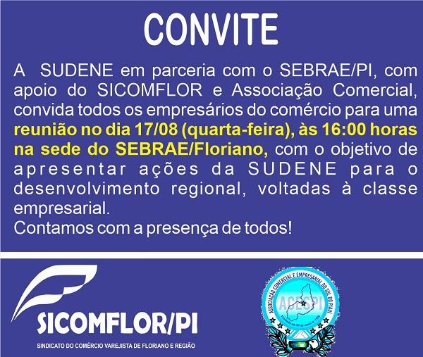 Convite: SUDENE realiza nesta quarta reunião para apresentar ações à classe empresarial de Floriano.(Imagem:Divulgação)