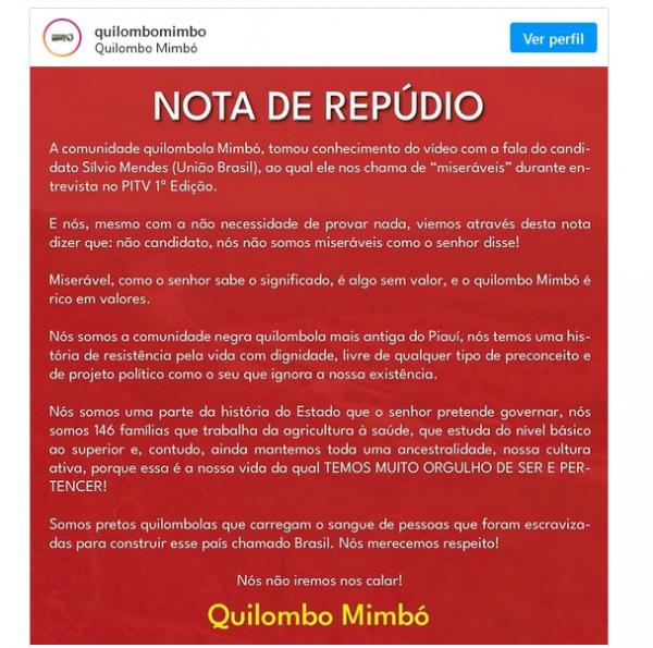 Nota de repúdio(Imagem:Reprodução/Instagram)