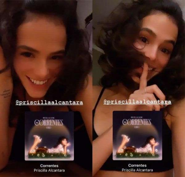 Bruna Marquezine encantou os seus seguidores do Instagram ao aparecer com o cabelo natural em seus Stories! A atriz estava prestigiando a amiga Priscilla Alcântara por seu novo pro(Imagem:Divulgação)