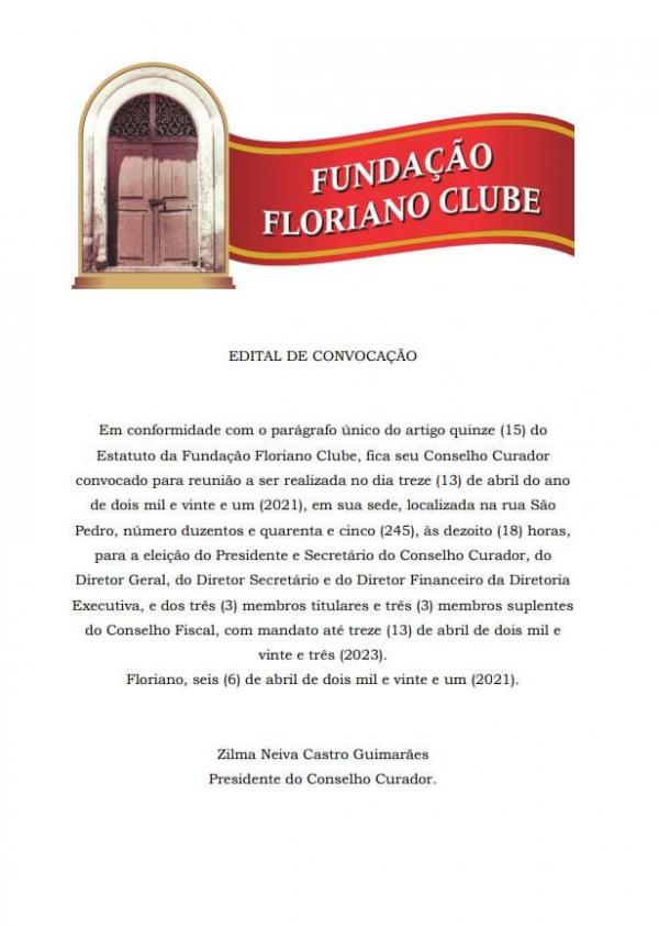 Edital de convocação: Floriano Clube convoca Conselho para reunião(Imagem:Divulgação)