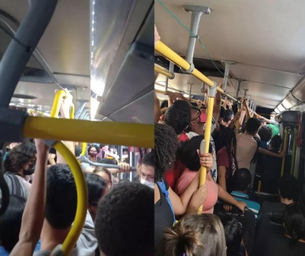  Estudantes reclamam de lotação em transporte público de Teresina após retorno das aulas presenciais em universidade.(Imagem:Reprodução/Redes Sociais)