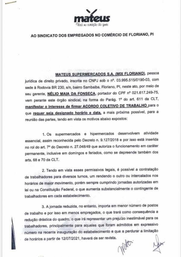 Documentos que comprovam o acordo entre Grupo Mateus e Sindicato(Imagem:Reprodução)