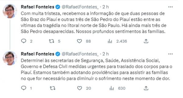 Rafael Fonteles diz que Governo vai fazer translado dos corpos de piauienses que morreram em SP.(Imagem:Reprodução)