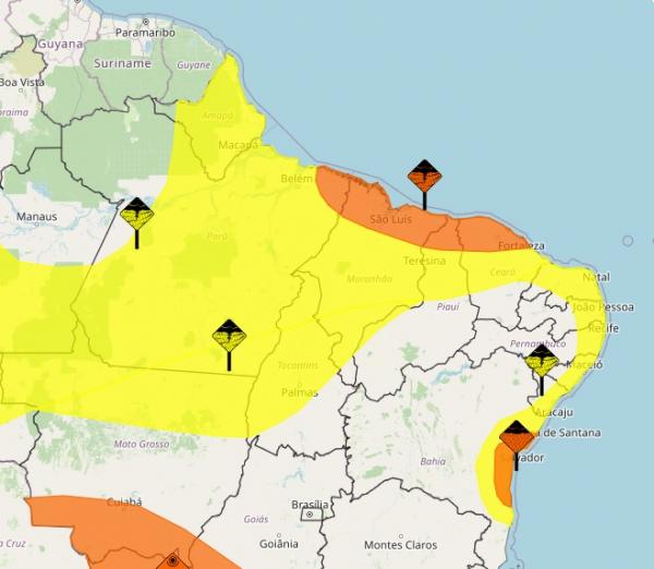 Dois alertas de chuvas intensas.(Imagem:Inmet)