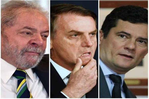 Segundo pesquisa, Lula tem 34%, Bolsonaro 29% e Moro 10%(Imagem:Reprodução)