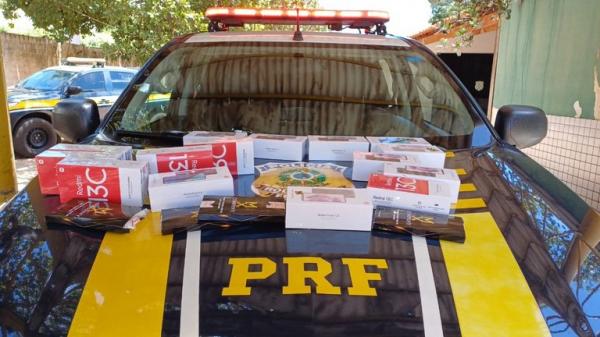 Os produtos estão avaliados em R$ 32.400,00 e estavam sendo transportados em ônibus.(Imagem:Divulgação/PRF)
