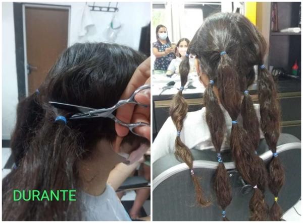 Maria Alice corta o cabelo e doa a pacientes com câncer no Piauí.(Imagem: Arquivo pessoal)