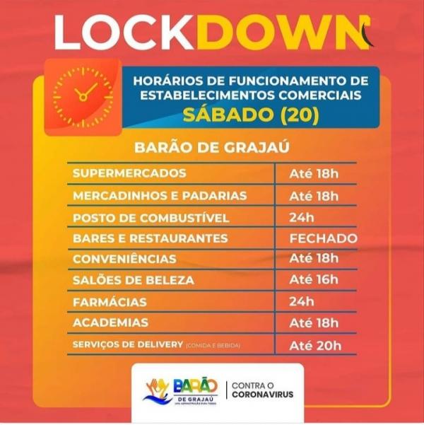 Prefeitura de Barão de Grajaú divulga tabela de funcionamento do comércio durante o lockdown(Imagem:Reprodução)