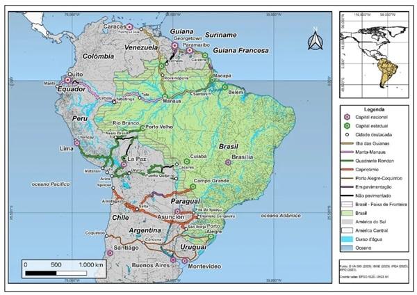 As cinco rotas de plano do governo para integração sul-americana(Imagem:Ministério do Planejamento e Orçamento)