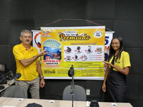Funer&aacute;ria Paz Eterna realiza sorteio da Campanha Ano Novo Premiado ao vivo na R&aacute;dio Difusora FM.(Imagem:FlorianoNews)