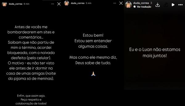 Luan Pereira anuncia fim de noivado com Maria Eduarda.(Imagem:Reprodução/Instagram)