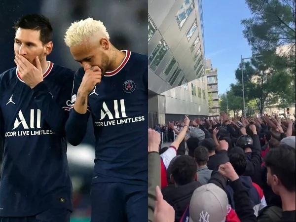 Torcedores xingam Neymar e Messi durante protestos na sede do PSG(Imagem:Reprodução)