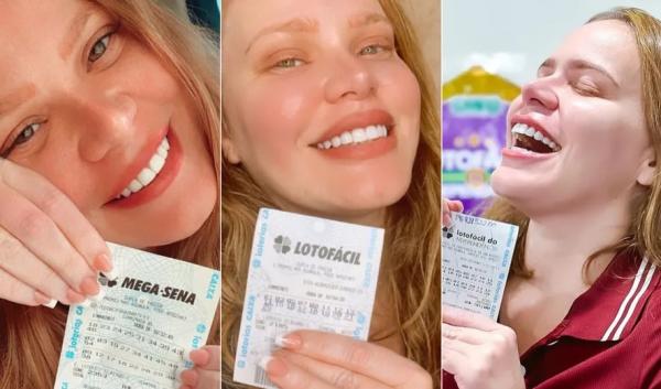 A ex-BBB Paulinha Leite mostra três dos 55 bilhetes premiados de jogos que já ganhou em apostas lotéricas.(Imagem:Reprodução/Instagram)