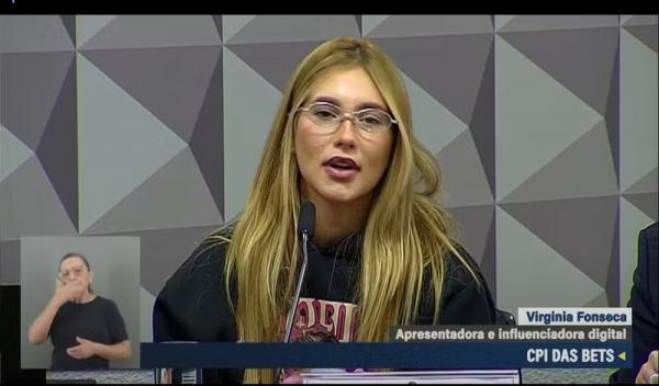 A incluenciadora Virginia Fonseca na CPI das Bets do Senado.(Imagem:Reprodução/TV Senado)
