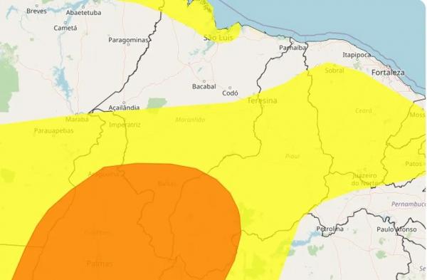 Extremo Sul do Piauí tem alerta para umidade de até12%; área em laranja pode chegar a nível crítico.(Imagem:Inmet)