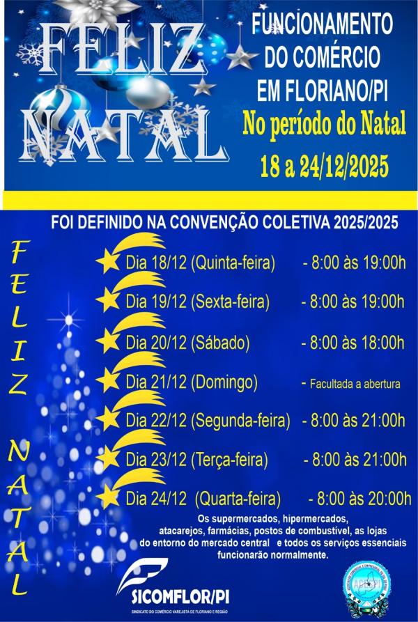  Comércio de Floriano terá horário especial para o Natal 2025(Imagem:Divulgação)