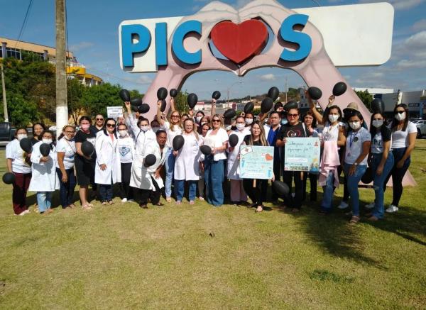  Profissionais da enfermagem fazem protestos no Piauí contra suspensão da lei do piso salarial da categoria.(Imagem: Antônio Rocha/TV Clube )