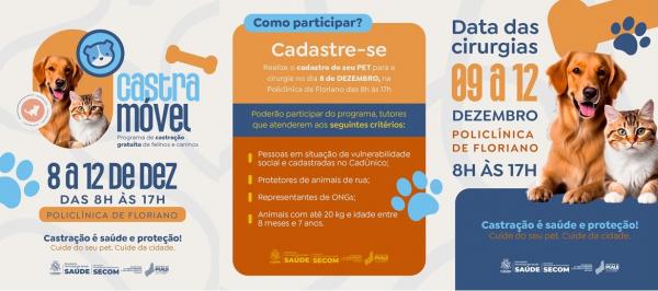 Castramóvel chega a Floriano com serviço gratuito de castração para cães e gatos(Imagem:Secom)