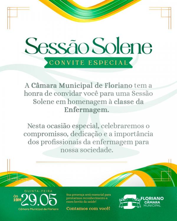 Câmara Municipal de Floriano realiza Sessão Solene em homenagem aos profissionais da Enfermagem.(Imagem:Divulgação)