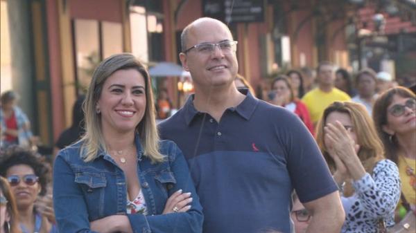 Witzel e esposa, Helena.(Imagem:Reprodução/TV Globo)