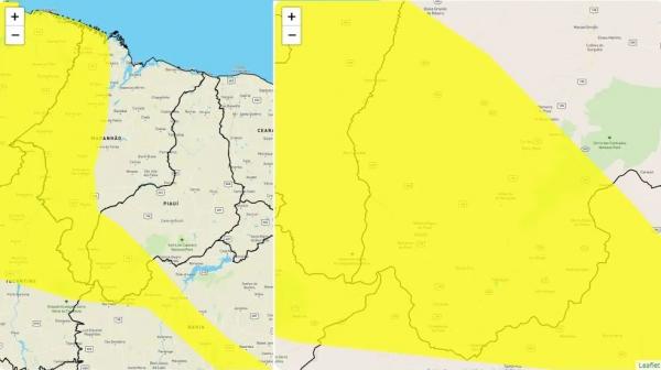 Inmet faz alerta para chuvas intensas no Sul do Piauí nesta segunda-feira (19).(Imagem:Inmet)