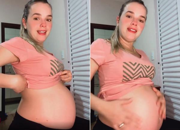 Thaeme exibe barrigão de 8 meses de gravidez.(Imagem:Reprodução / Instagram)