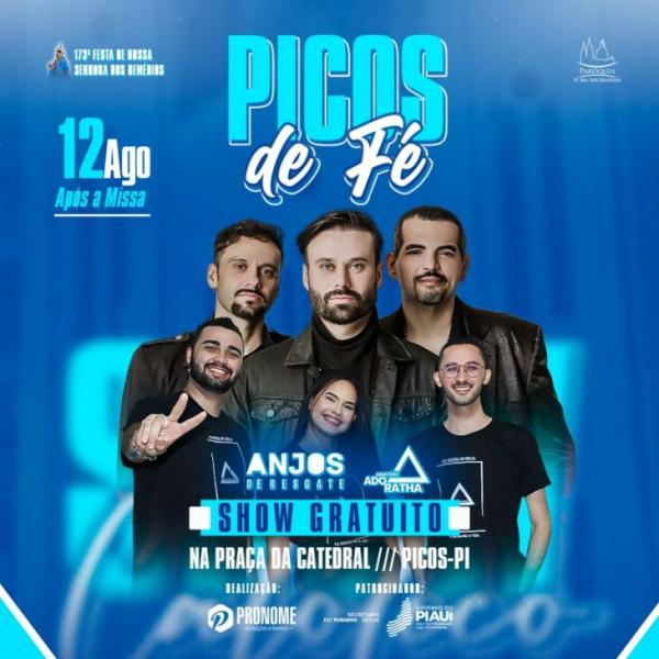 Picos de Fé: Evento terá show católico gratuito no sábado (12)(Imagem:Divulgação)