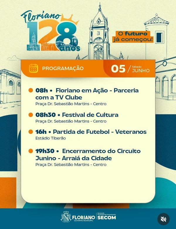 Programação do aniversário de 128 anos de Floriano (Imagem:Reprodução/Instagram)