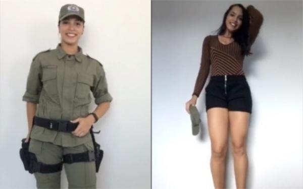 Reprodução do vídeo em PMs fazem desafio viral e mudam de roupa.(Imagem:Reprodução/TikTok)