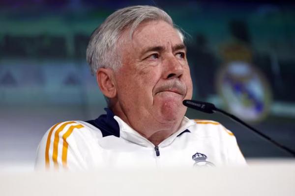 Carlo Ancelotti em entrevista coletiva no Real Madrid.(Imagem:Reuters)