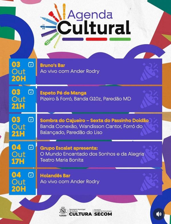 Agenda Cultural movimenta o fim de semana em Floriano.(Imagem:Reprodução/Instagram)