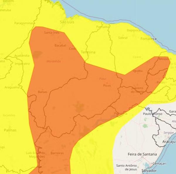 Piauí têm alertas laranja e amarelo emitidos pelo Inmet nesta segunda (1º).(Imagem:Reprodução/ Site Inmet)