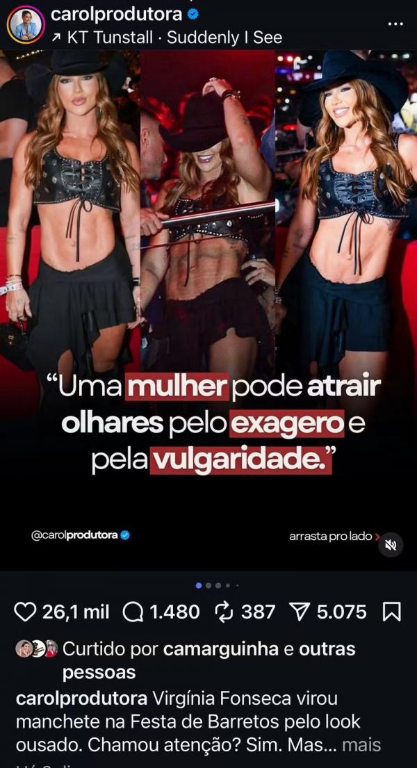 Thaís Gebelein, ex-cunhada de Virginia Fonseca, curte postagem que critica influenciadora.(Imagem: Reprodução/Instagram)