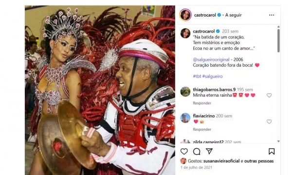 Carol Castro como Rainha de Bateria do Salgueiro.(Imagem:Reprodução/Instagram)