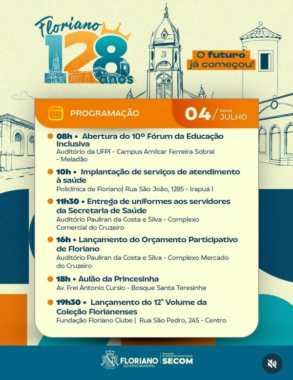 Programação do aniversário de 128 anos de Floriano (Imagem:Reprodução/Instagram)