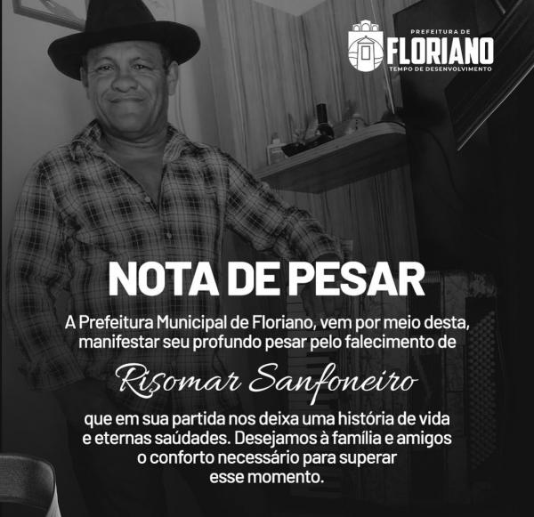 Nota de pesar da Prefeitura Municipal de Floriano.(Imagem:Divulgação)