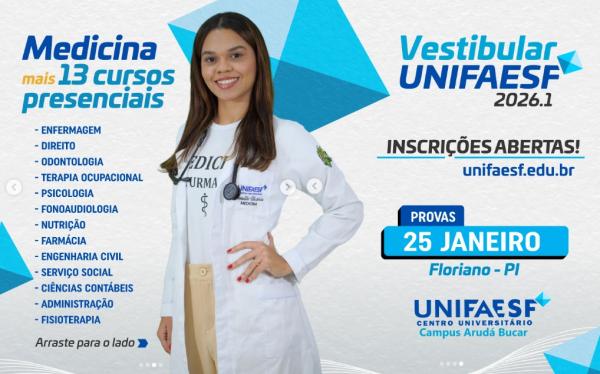 UNIFAESF abre oportunidades de formação para 2026 com cursos presenciais, EAD e pós-graduações.(Imagem:Reprodução/Instagram)