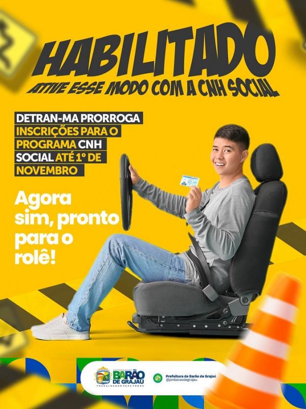 Detran-MA prorroga inscrições para o Programa CNH Social até 1º de novembro.(Imagem:Divulgação)