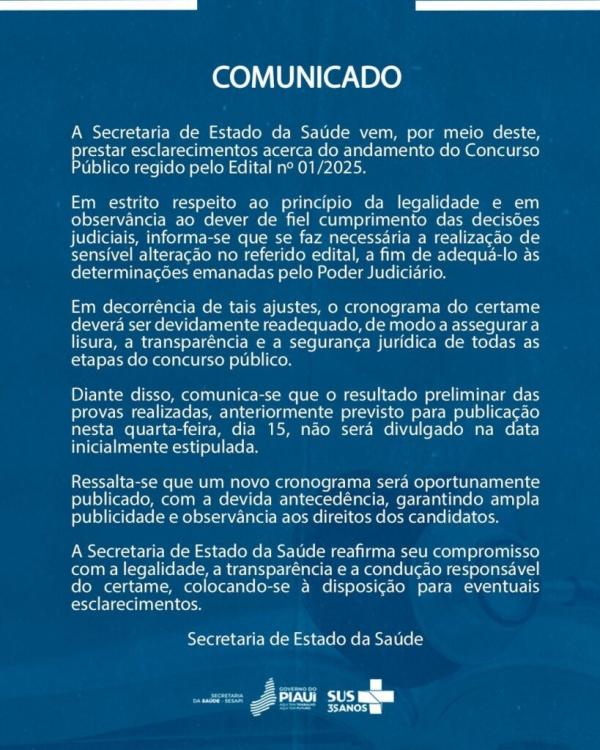 Sesapi readequa cronograma de concurso para atender decis&atilde;o judicial(Imagem:Divulga&ccedil;&atilde;o)