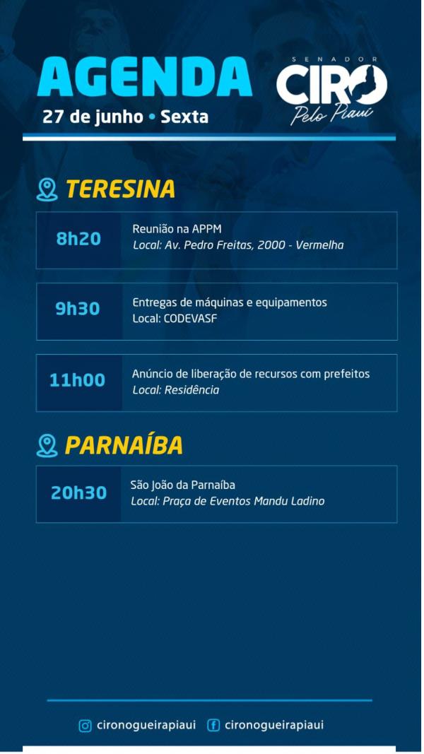 Ciro Nogueira cumpre agenda no Piauí nesta sexta-feira (26).(Imagem:Ascom)