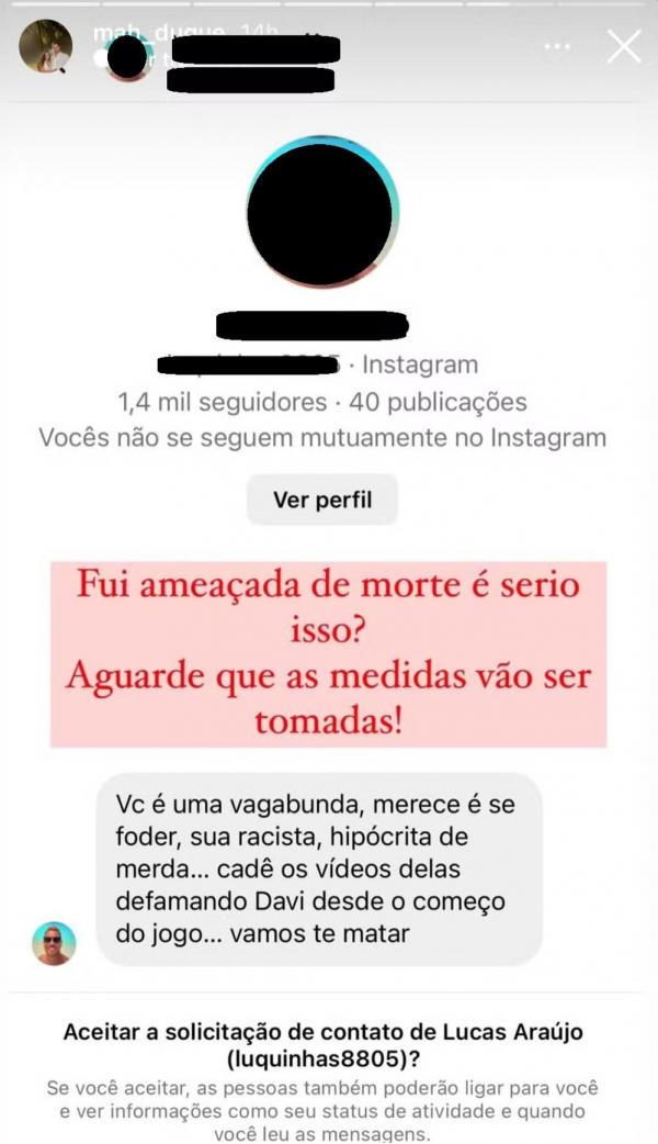 Cunhada de Yasmin denuncia ameaça de morte.(Imagem: Instagram)