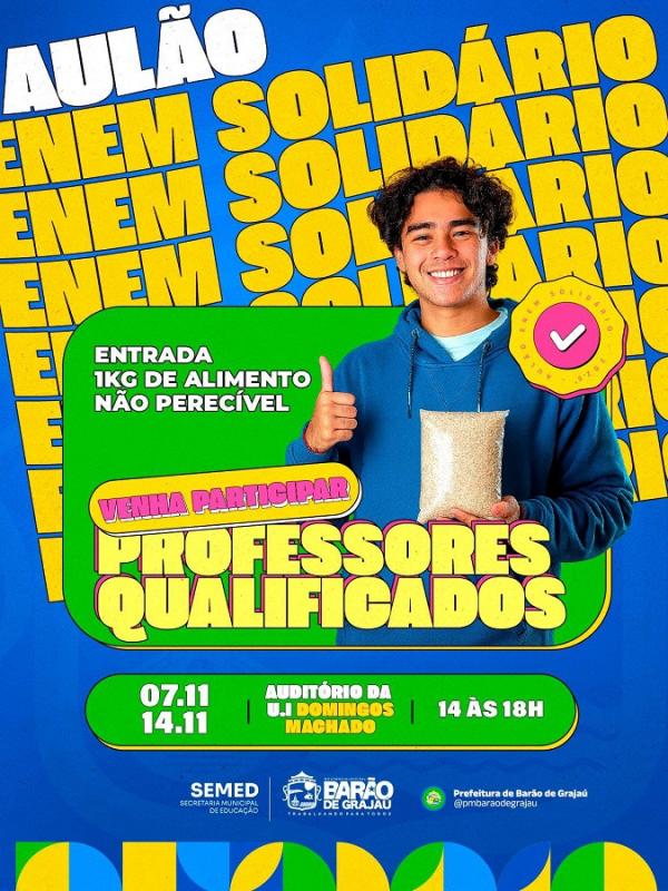 Barão de Grajaú realiza segundo Aulão do Enem com foco em solidariedade e reforço para os estudantes.(Imagem:Divulgação)
