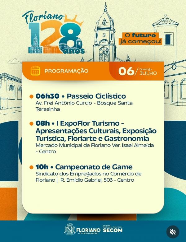 Programação do aniversário de 128 anos de Floriano (Imagem:Reprodução/Instagram)