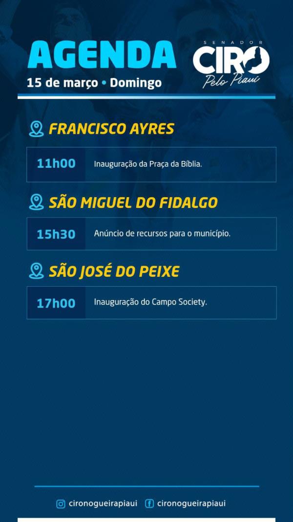 Ciro Nogueira cumpre agenda em tr&ecirc;s cidades do Piau&iacute; neste domingo (15).(Imagem:Ascom)