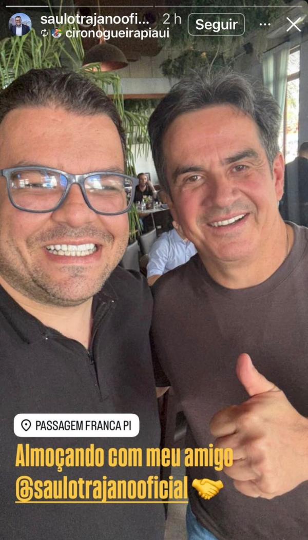  Prefeito petista Saulo Trajano pousa com Ciro Nogueira e posta em seu perfil no Instagram(Imagem:Reprodu&ccedil;&atilde;o/Instagram)