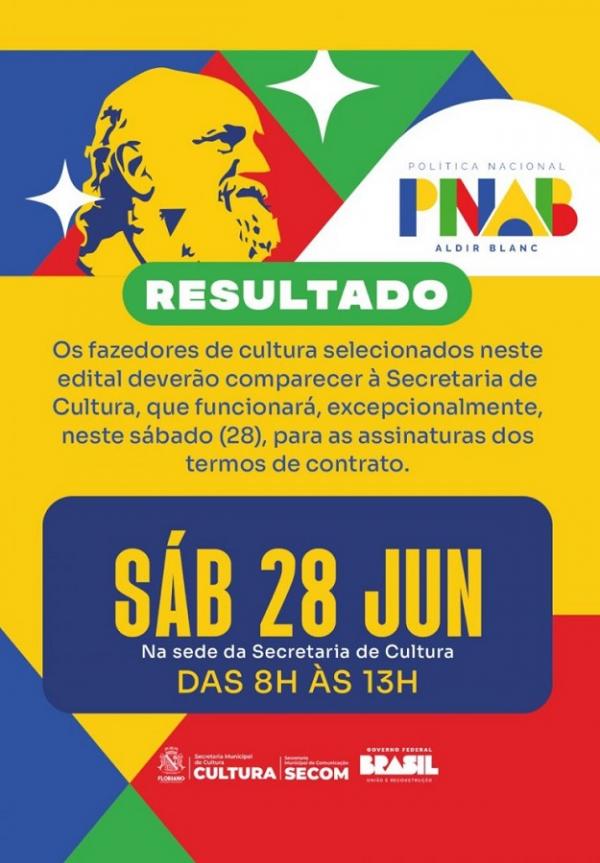 Secretaria de Cultura de Floriano divulga resultado final e aditivo do edital da Política Nacional Aldir Blanc.(Imagem:Secom)