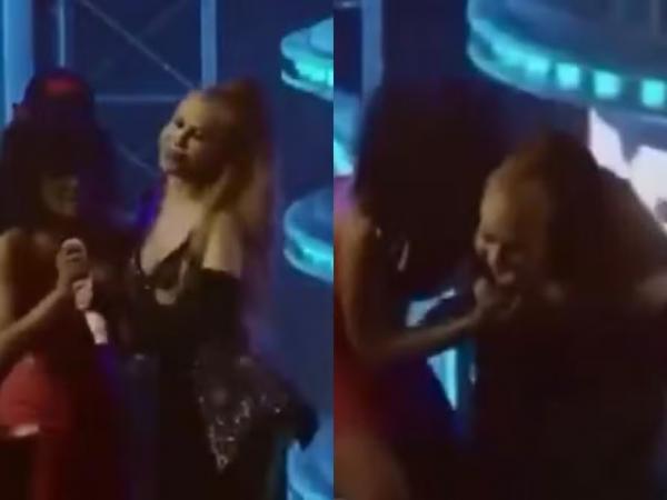 Joelma tira microfone da mão de fã.(Imagem:Reprodução | Instagram)